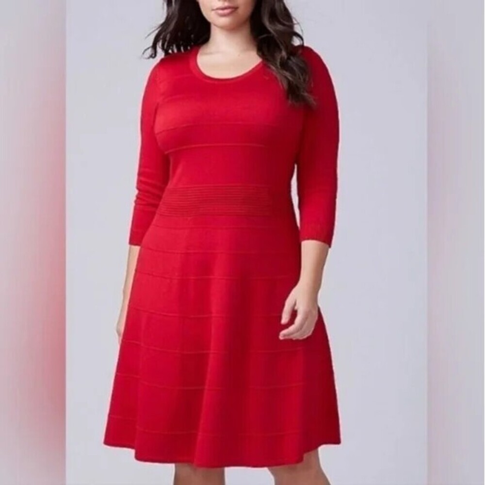 Lane Bryant Women's Red Venetian Red Skater Fit Flare Ribbed Sweater Dress